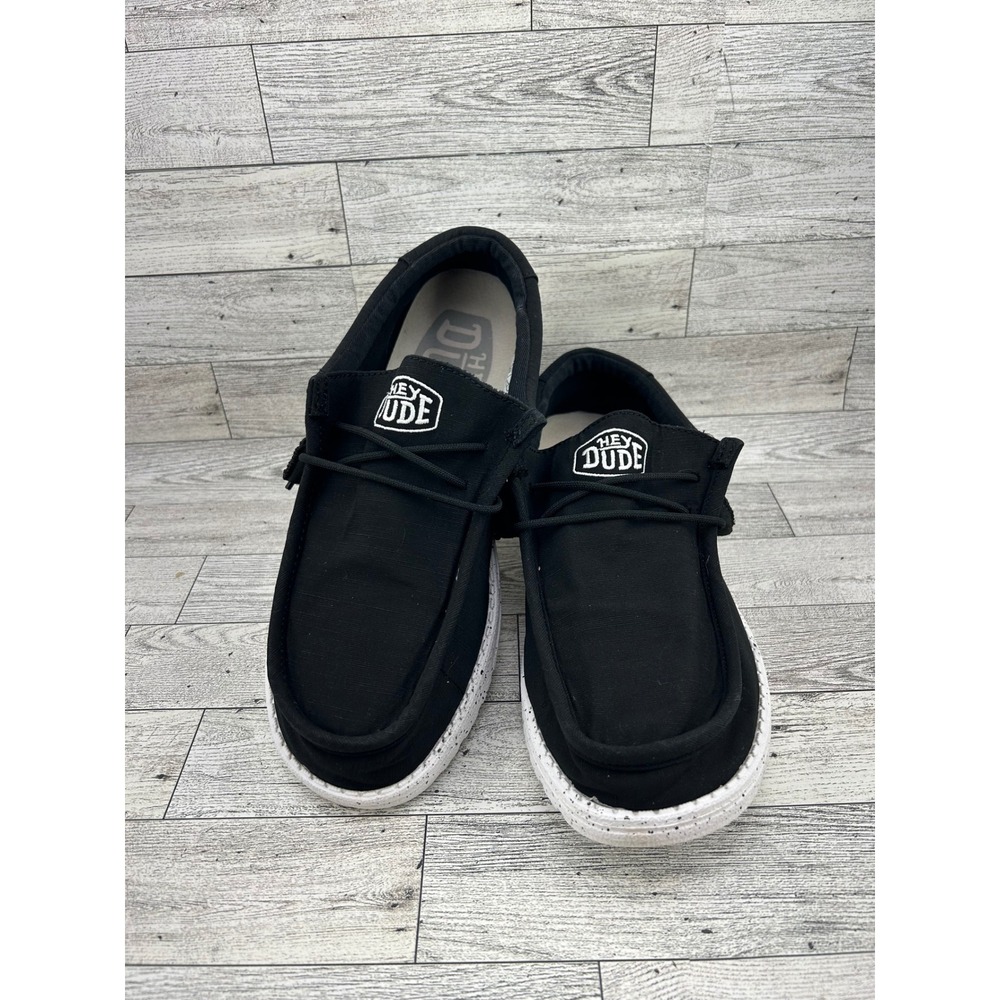 Hey Dude Wally Slub Canvas Black Men Size 10 Slip On Loafers 40009-001